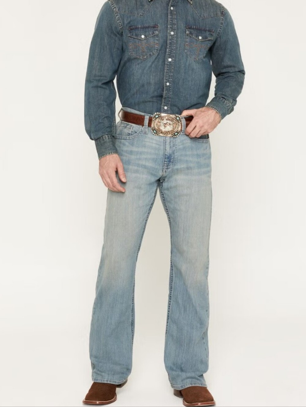 Men's Light Blue. Rexaxed Fit Bootcut Jeans - Classic Denim. Country. Western.